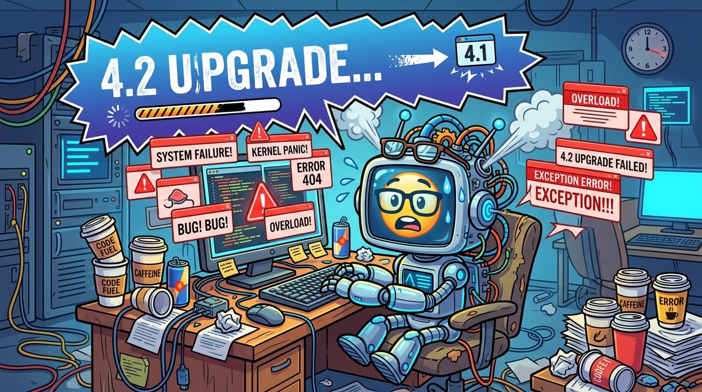Stressed AI robot during upgrade